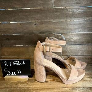 Womens 27 Edit Briar‎ Beige Suede Platform Block Open Toe Heels Size 11 M GUC